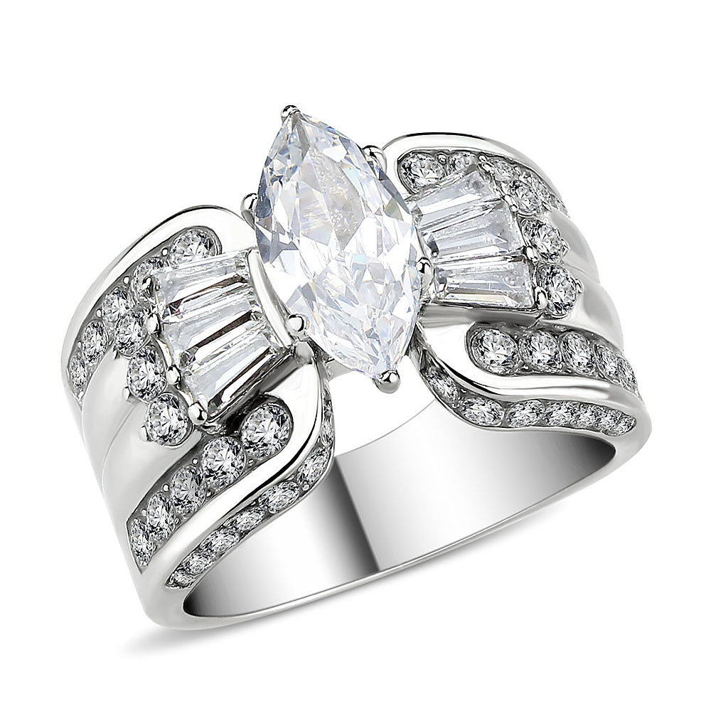 TK3777 - High polished (no plating) Stainless Steel Ring with AAA Grade CZ in Clear LuxuryLifeWay Online Store