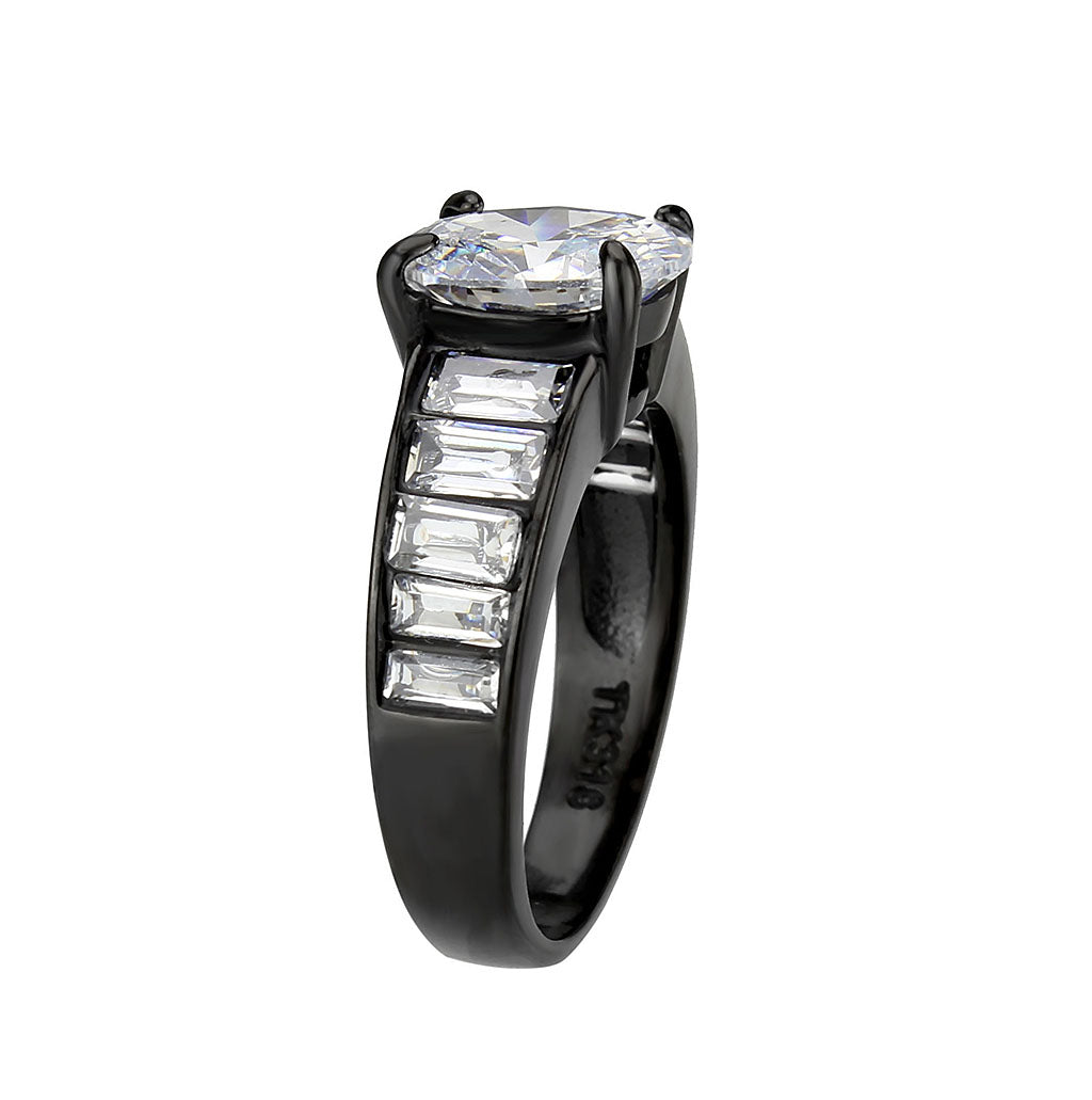 TK3778 - IP Black (Ion Plating) Stainless Steel Ring with AAA Grade CZ in Clear LuxuryLifeWay Online Store