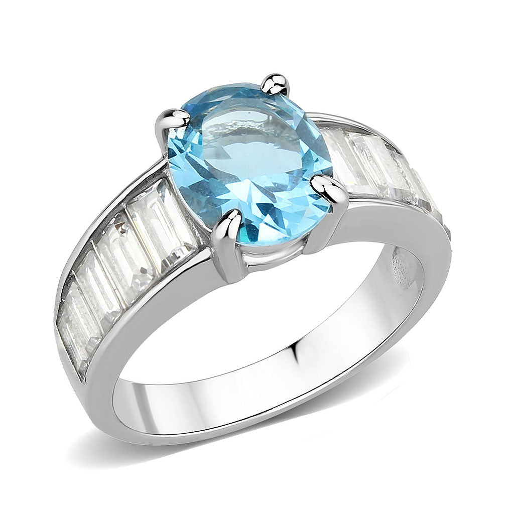 TK3779 - High polished (no plating) Stainless Steel Ring with Synthetic in SeaBlue LuxuryLifeWay Online Store