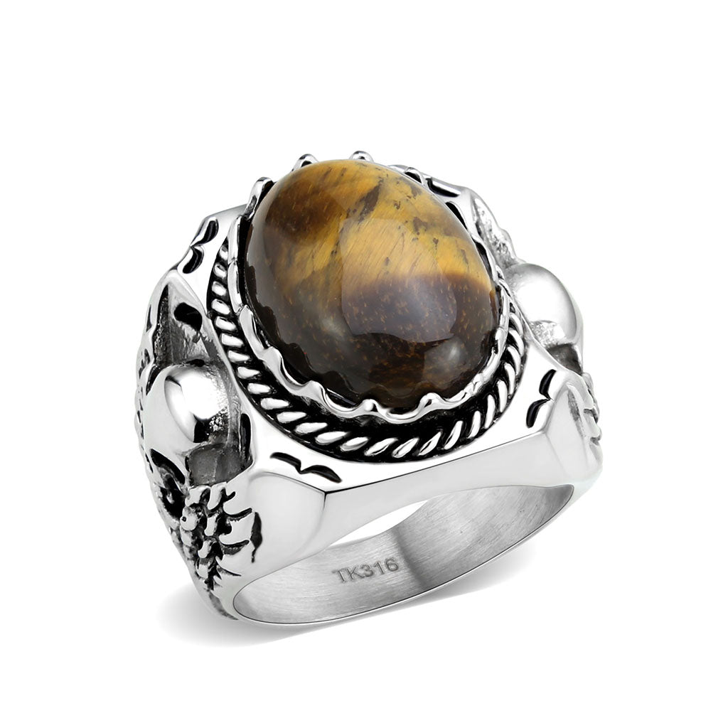 TK3896 - High polished (no plating) Stainless Steel Ring with Synthetic in Amber LuxuryLifeWay Online Store
