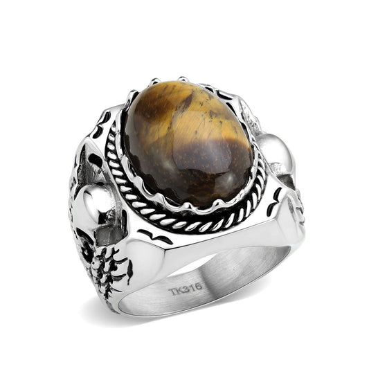 TK3896 - High polished (no plating) Stainless Steel Ring with Synthetic in Amber LuxuryLifeWay Online Store