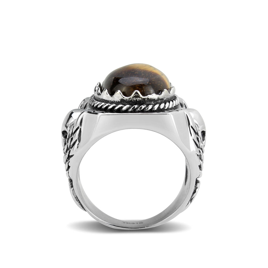 TK3896 - High polished (no plating) Stainless Steel Ring with Synthetic in Amber LuxuryLifeWay Online Store