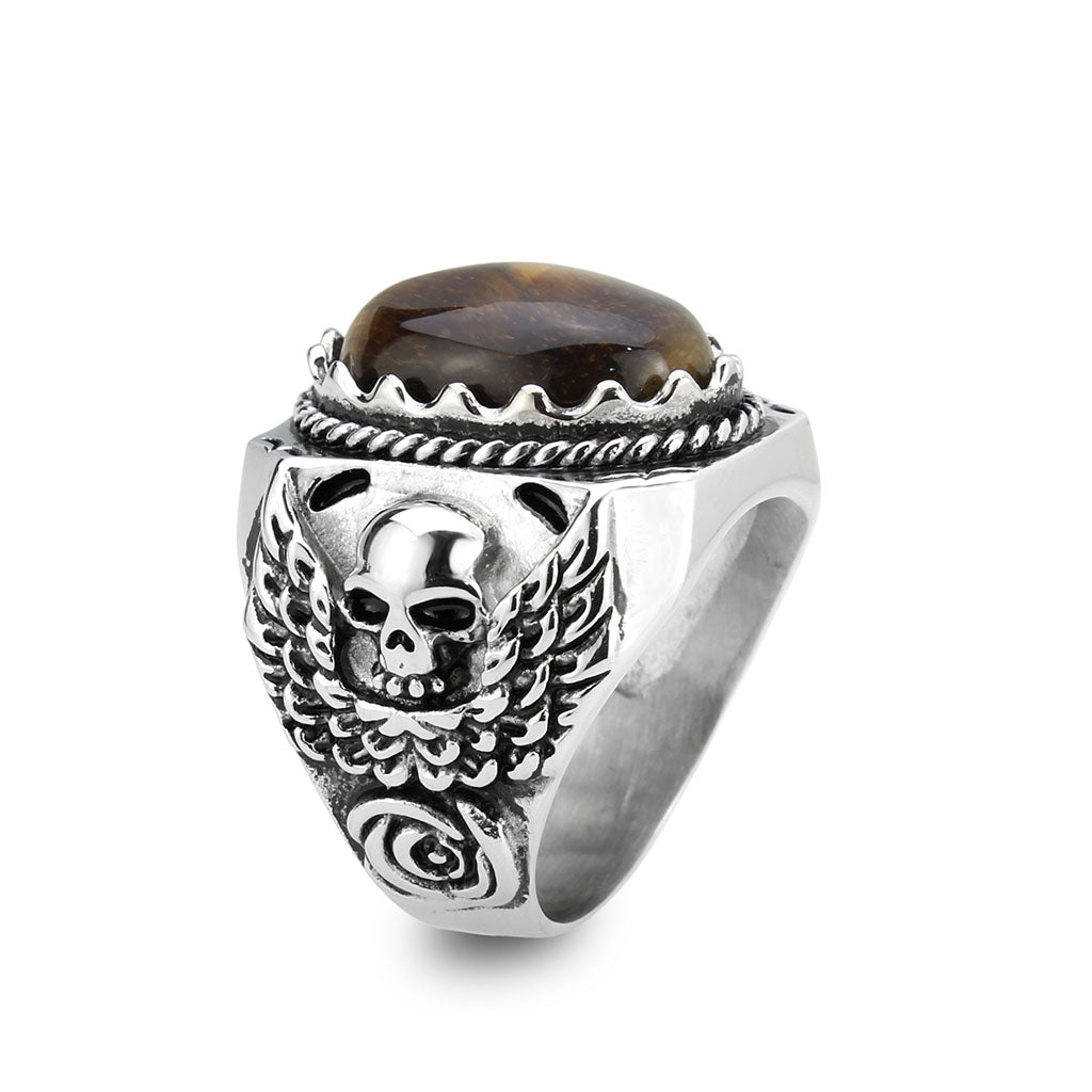 TK3896 - High polished (no plating) Stainless Steel Ring with Synthetic in Amber LuxuryLifeWay Online Store