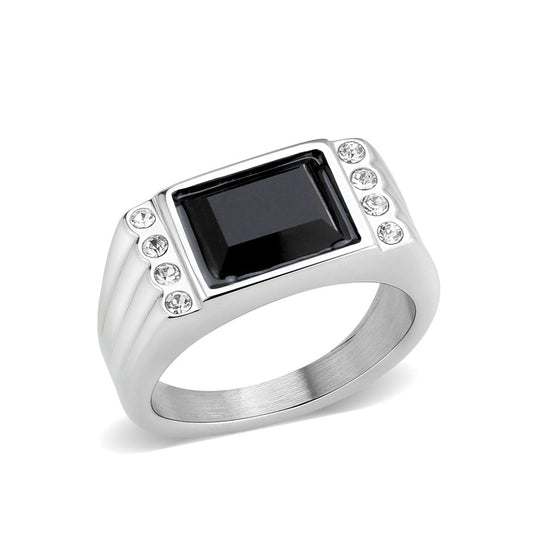 TK3902 - High polished (no plating) Stainless Steel Ring with Synthetic in Jet LuxuryLifeWay Online Store