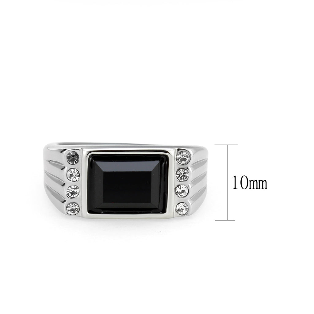 TK3902 - High polished (no plating) Stainless Steel Ring with Synthetic in Jet LuxuryLifeWay Online Store