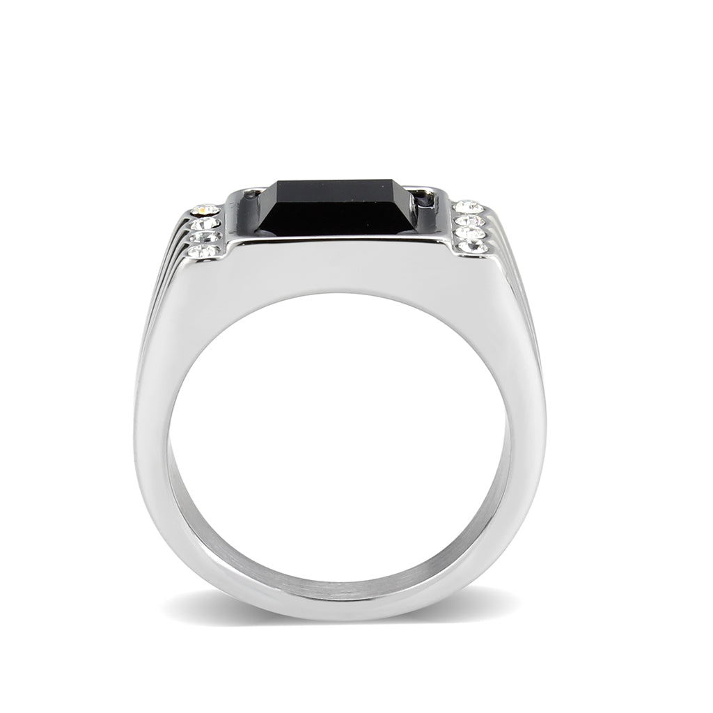 TK3902 - High polished (no plating) Stainless Steel Ring with Synthetic in Jet LuxuryLifeWay Online Store