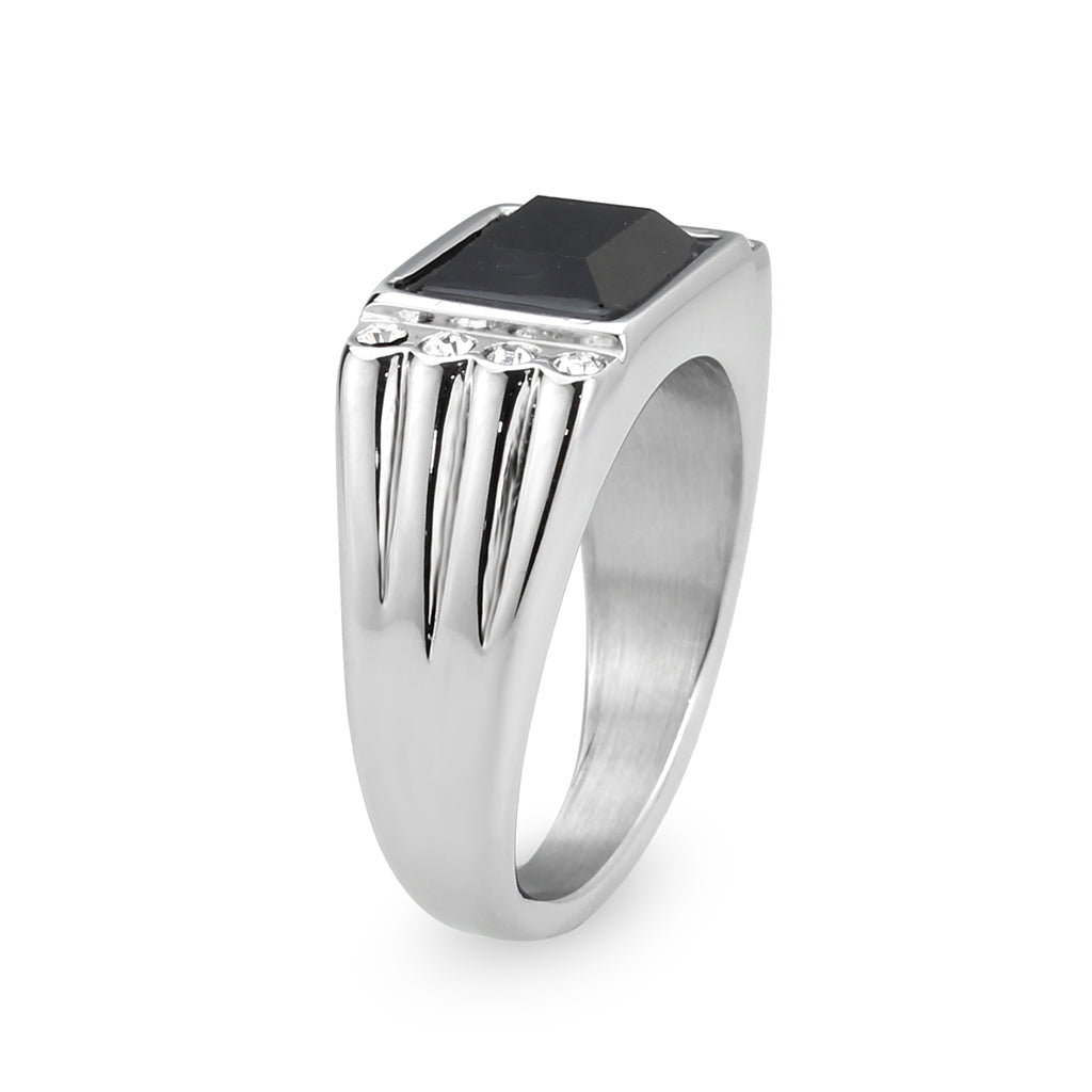 TK3902 - High polished (no plating) Stainless Steel Ring with Synthetic in Jet LuxuryLifeWay Online Store