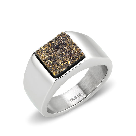 TK3904 - High polished (no plating) Stainless Steel Ring with Druzy in Brown LuxuryLifeWay Online Store