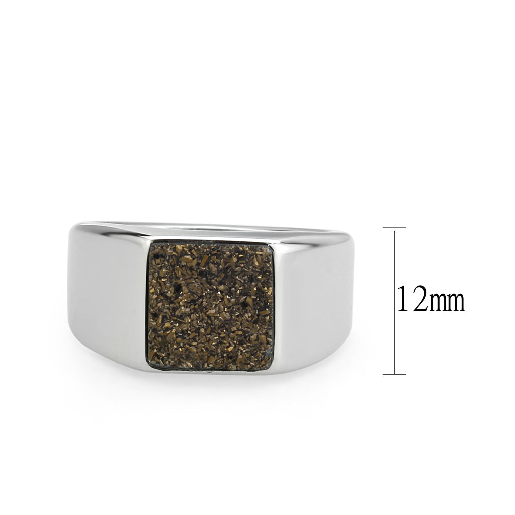 TK3904 - High polished (no plating) Stainless Steel Ring with Druzy in Brown LuxuryLifeWay Online Store
