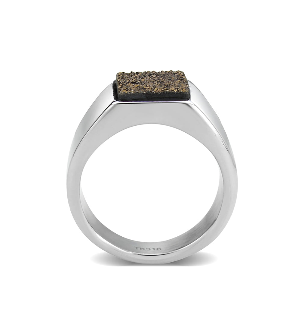 TK3904 - High polished (no plating) Stainless Steel Ring with Druzy in Brown LuxuryLifeWay Online Store