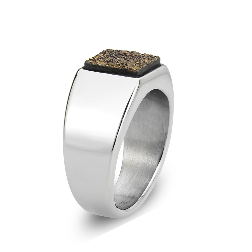 TK3904 - High polished (no plating) Stainless Steel Ring with Druzy in Brown LuxuryLifeWay Online Store