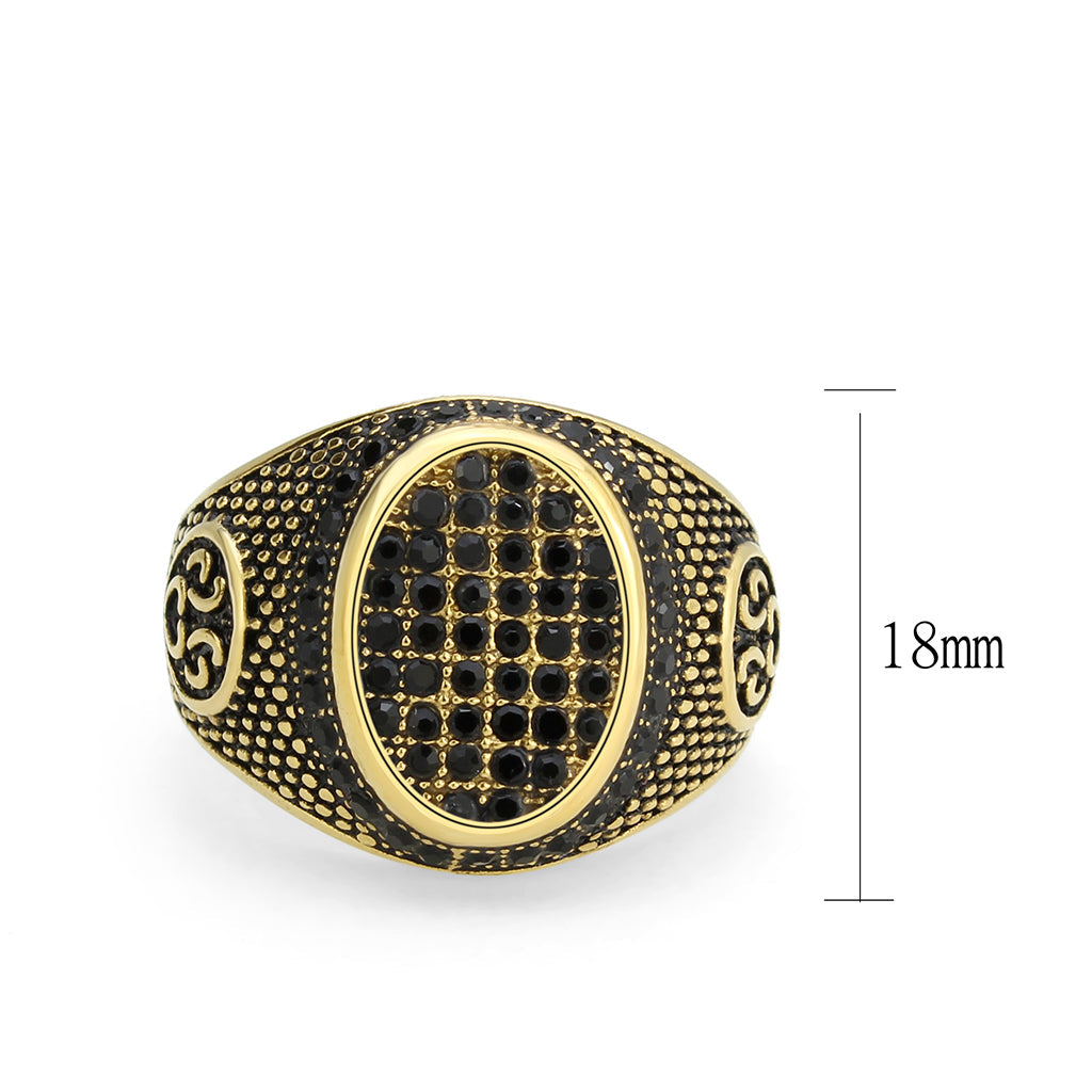 TK3910 - IP Gold(Ion Plating) Stainless Steel Ring with AAA Grade CZ in Jet LuxuryLifeWay Online Store