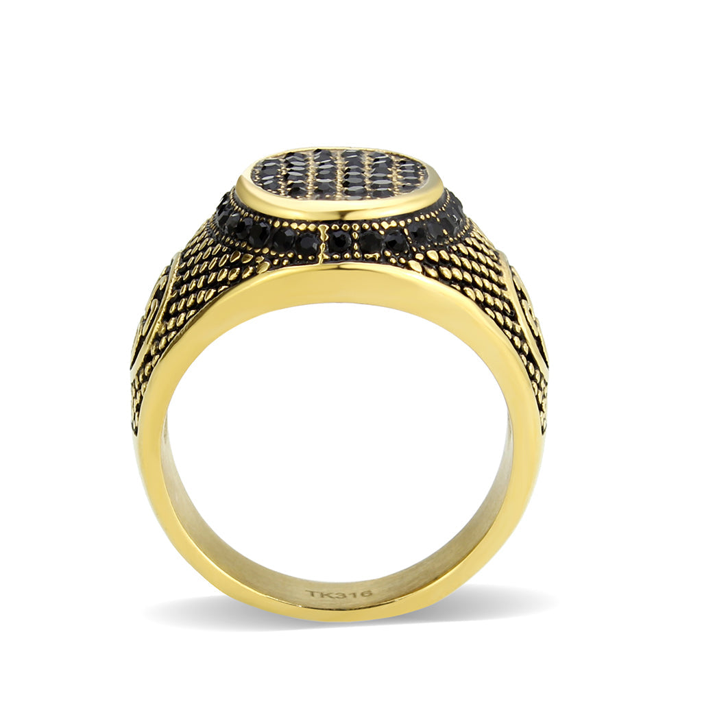 TK3910 - IP Gold(Ion Plating) Stainless Steel Ring with AAA Grade CZ in Jet LuxuryLifeWay Online Store