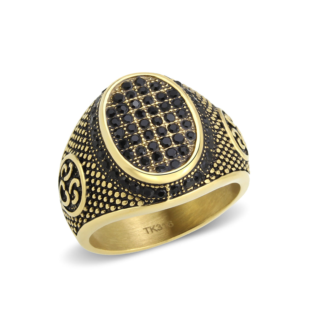 TK3910 - IP Gold(Ion Plating) Stainless Steel Ring with AAA Grade CZ in Jet LuxuryLifeWay Online Store