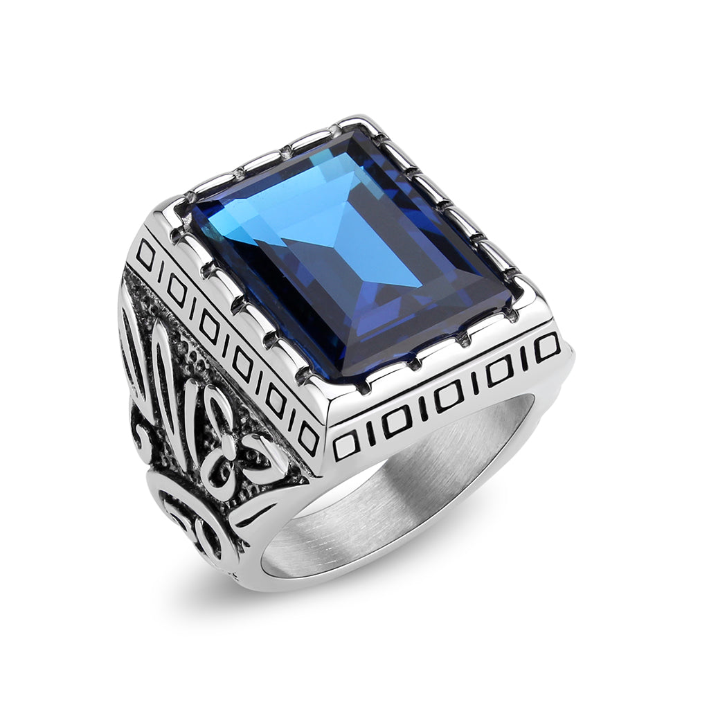 TK3913 - High polished (no plating) Stainless Steel Ring with Top Grade Crystal in Sapphire LuxuryLifeWay Online Store