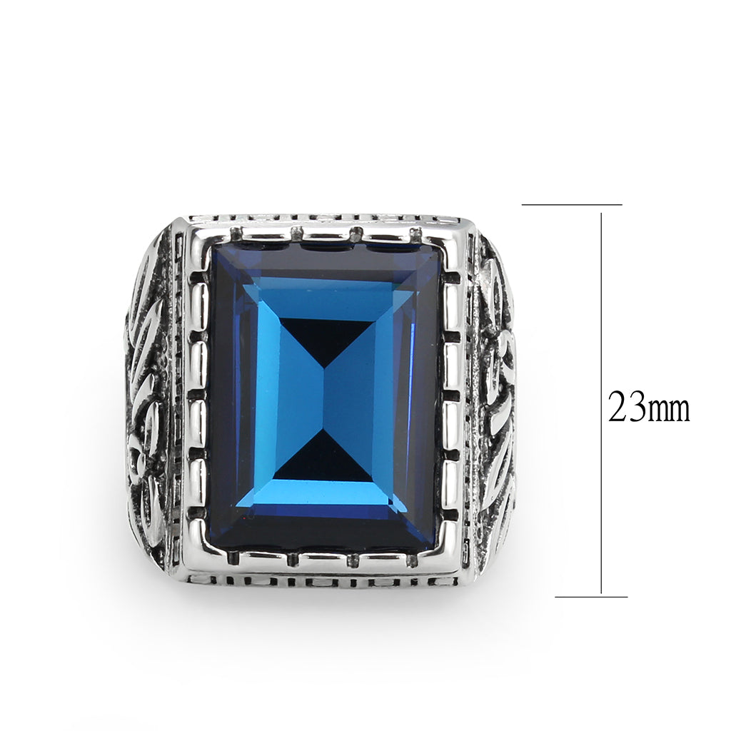 TK3913 - High polished (no plating) Stainless Steel Ring with Top Grade Crystal in Sapphire LuxuryLifeWay Online Store