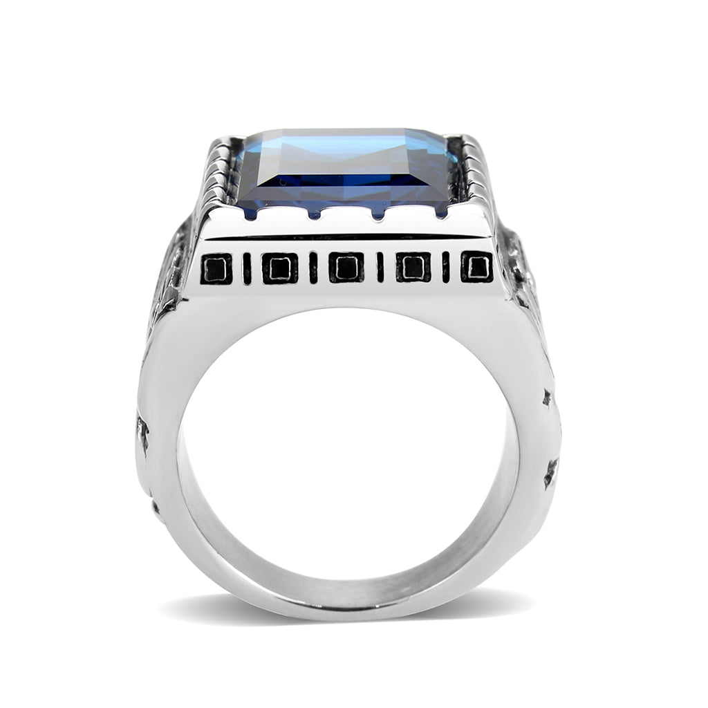 TK3913 - High polished (no plating) Stainless Steel Ring with Top Grade Crystal in Sapphire LuxuryLifeWay Online Store