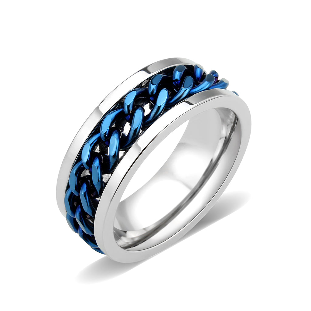 TK3916 - Two Tone IP Blue Stainless Steel Ring with NoStone in No Stone LuxuryLifeWay Online Store