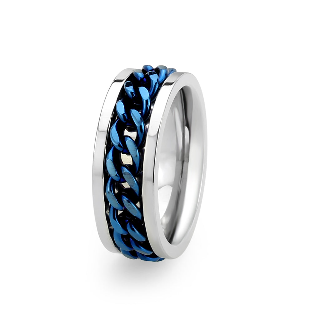 TK3916 - Two Tone IP Blue Stainless Steel Ring with NoStone in No Stone LuxuryLifeWay Online Store