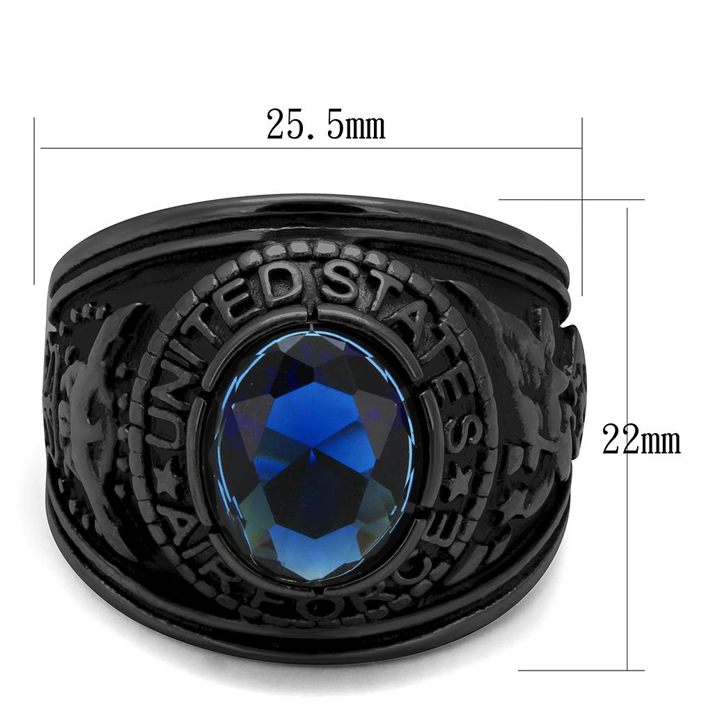 TK414708J - IP Black(Ion Plating) Stainless Steel Ring with Synthetic Synthetic Glass in Sapphire LuxuryLifeWay Online Store
