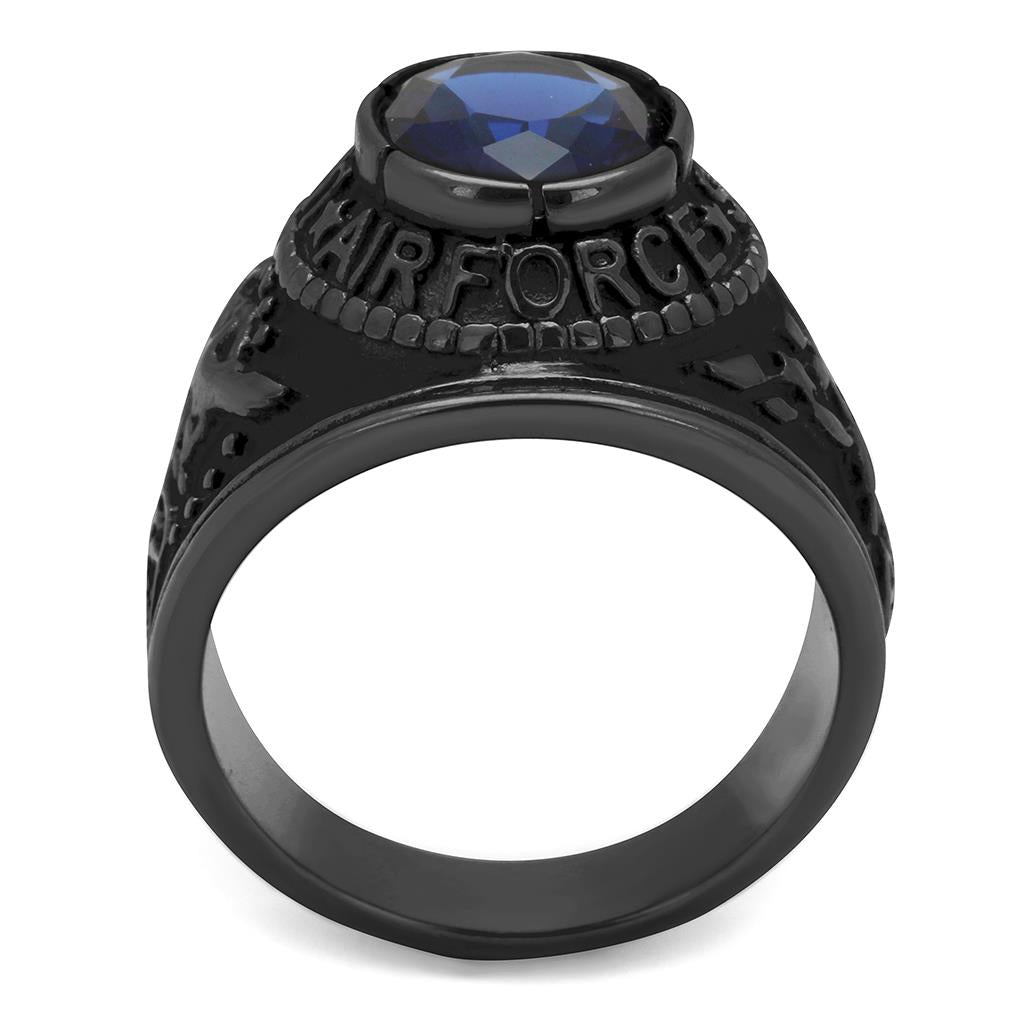 TK414708J - IP Black(Ion Plating) Stainless Steel Ring with Synthetic Synthetic Glass in Sapphire LuxuryLifeWay Online Store