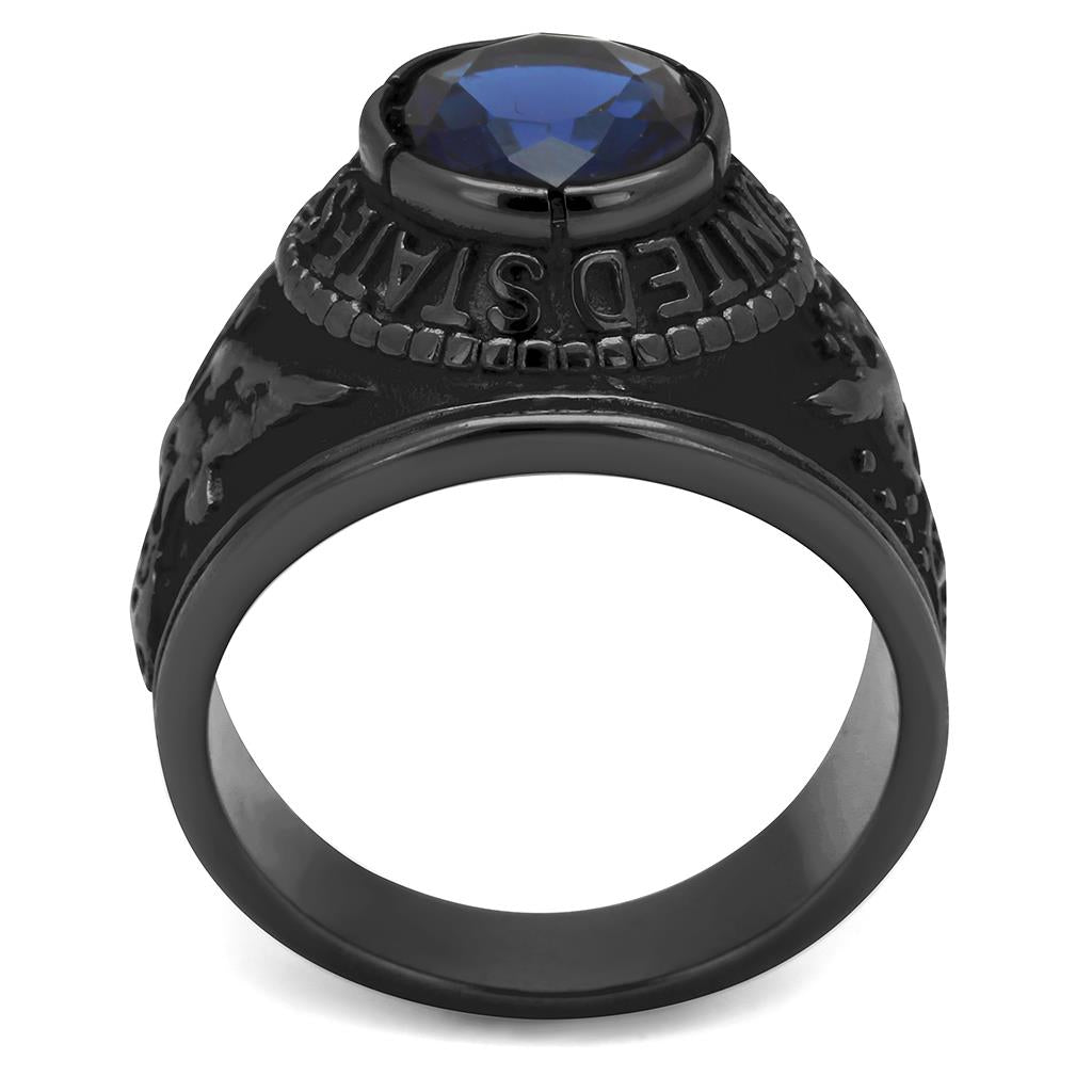 TK414708J - IP Black(Ion Plating) Stainless Steel Ring with Synthetic Synthetic Glass in Sapphire LuxuryLifeWay Online Store
