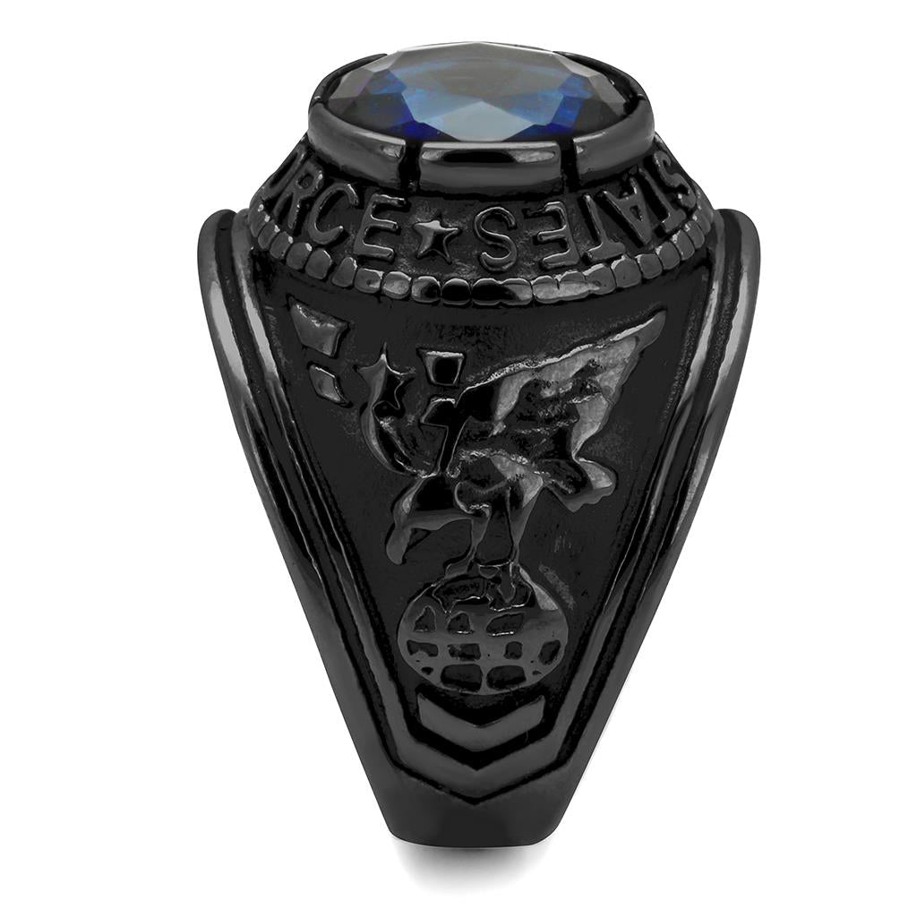 TK414708J - IP Black(Ion Plating) Stainless Steel Ring with Synthetic Synthetic Glass in Sapphire LuxuryLifeWay Online Store