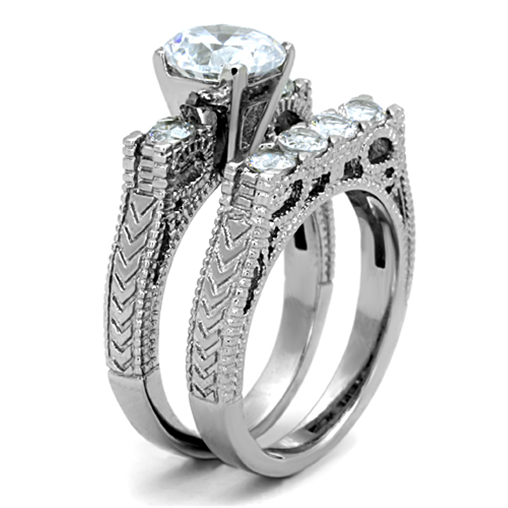 TK5X019 - High polished (no plating) Stainless Steel Ring with AAA Grade CZ  in Clear LuxuryLifeWay Online Store