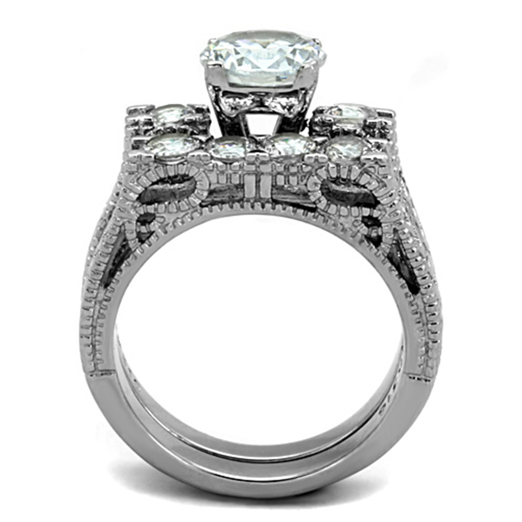 TK5X019 - High polished (no plating) Stainless Steel Ring with AAA Grade CZ  in Clear LuxuryLifeWay Online Store
