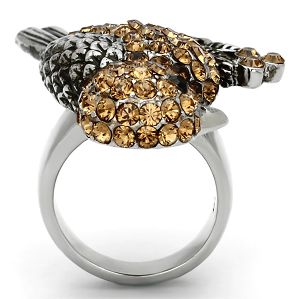 TK932 - High polished (no plating) Stainless Steel Ring with Top Grade Crystal  in Smoked Quartz LuxuryLifeWay Online Store