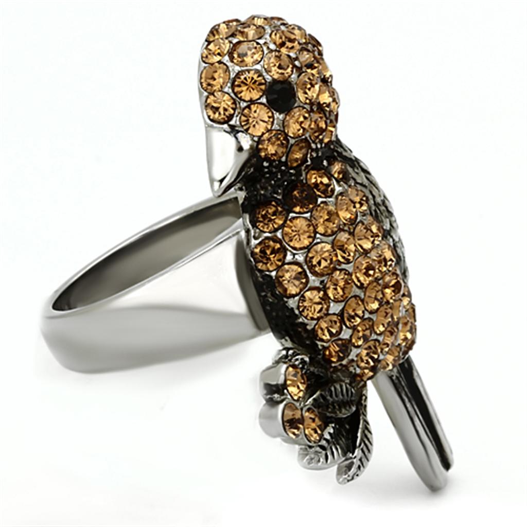 TK932 - High polished (no plating) Stainless Steel Ring with Top Grade Crystal  in Smoked Quartz LuxuryLifeWay Online Store
