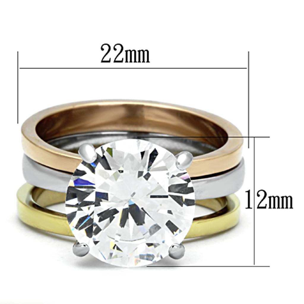 TK963 - Three Tone (IP Gold & IP Rose Gold & High Polished) Stainless Steel Ring with AAA Grade CZ  in Clear LuxuryLifeWay Online Store