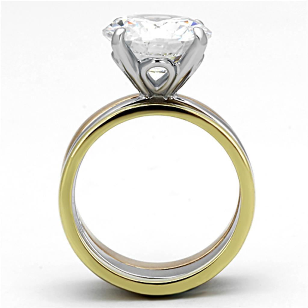 TK963 - Three Tone (IP Gold & IP Rose Gold & High Polished) Stainless Steel Ring with AAA Grade CZ  in Clear LuxuryLifeWay Online Store