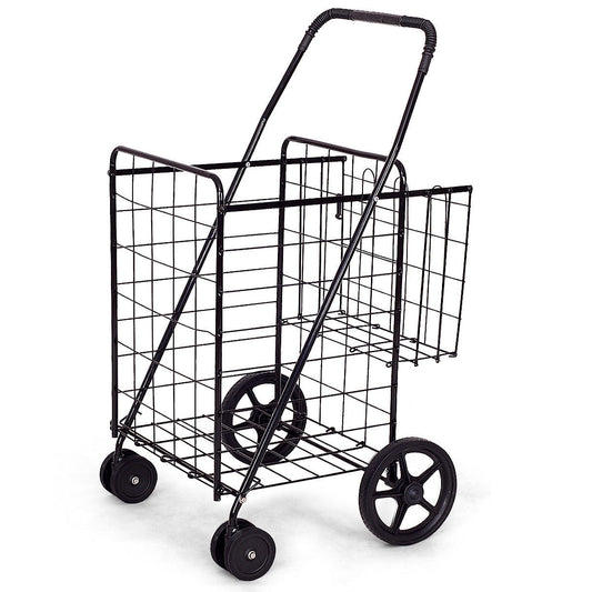 Folding Shopping Cart for Laundry with Swiveling Wheels and Dual Storage Baskets-Black - Color: Black LuxuryLifeWay Online Store
