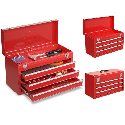 Portable Garage Mechanic Tool Cabinet Box with 3 Drawers-Red LuxuryLifeWay Online Store