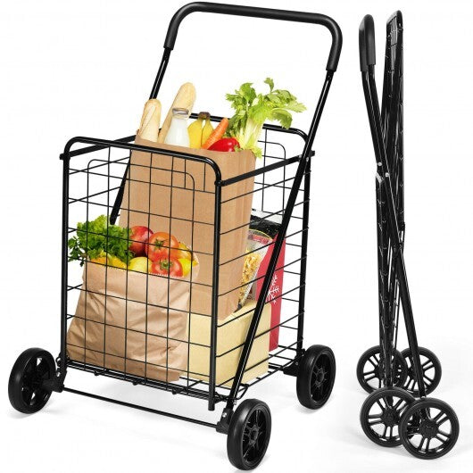 Portable Folding Shopping Cart Utility for Grocery Laundry-Black LuxuryLifeWay Online Store