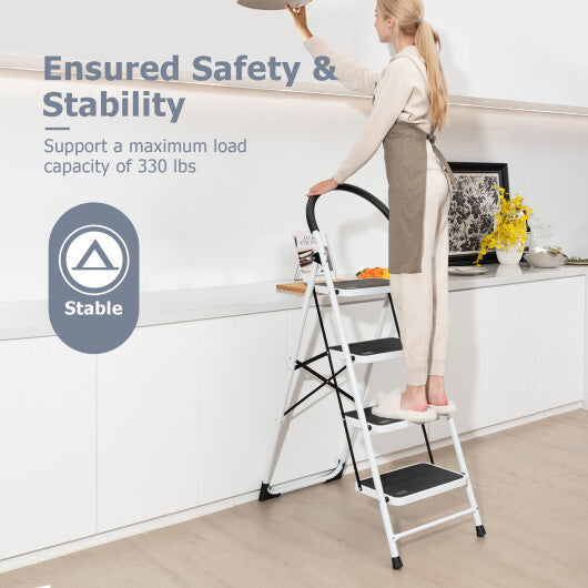 4-Step Folding Ladder with Anti-Slip Pedal Platform 330Lbs Capacity LuxuryLifeWay Online Store