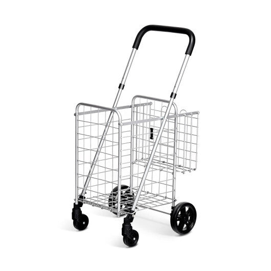 Folding Shopping Cart Basket Rolling Trolley with Adjustable Handle-Silver - Color: Silver LuxuryLifeWay Online Store