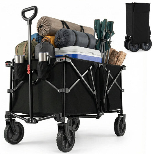 38 Inch 400 LBS Heavy-Duty Collapsible Wagon Cart with Adjustable Handle for Camping Garden-Black LuxuryLifeWay Online Store