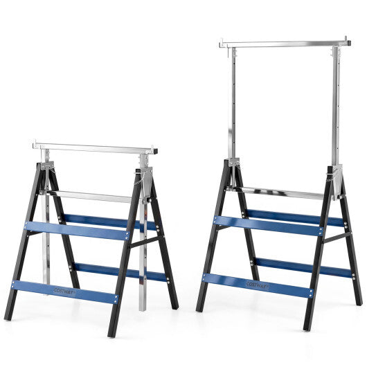 2 Pack Heavy Duty Metal Folding Saw Horses with Adjustable Height- Blue LuxuryLifeWay Online Store