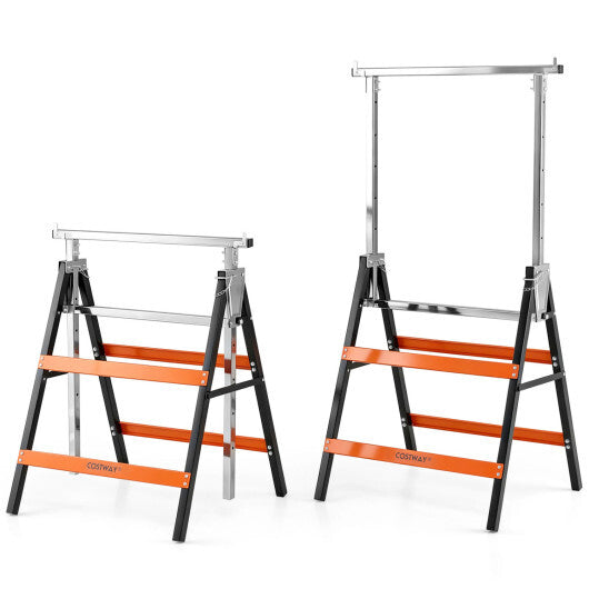 2 Pack Heavy Duty Metal Folding Saw Horses with Adjustable Height- Blue LuxuryLifeWay Online Store