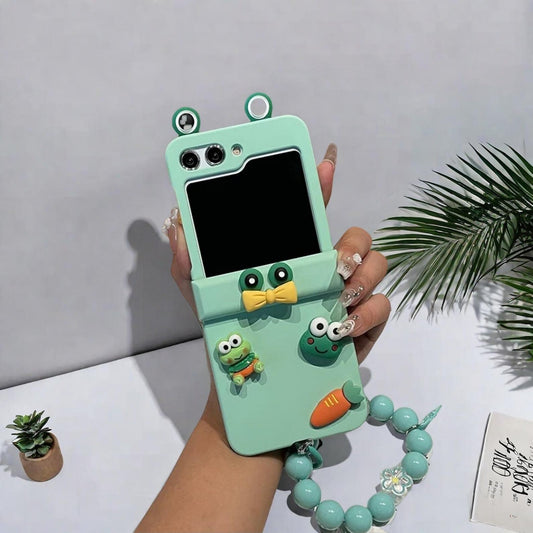 Cute Frog Bracelet Chain Case for Samsung Galaxy Z Flip 3 4 5 6 - Fun Hinge Protective Cover with Secure Grip for Flip6 Phones LuxuryLifeWay Online Store