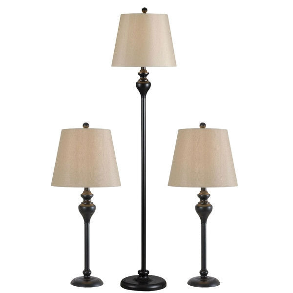 3-Piece Floor Lamp and Table Desk Lamp Set in Black with Light Gold Drum Shades LuxuryLifeWay Online Store