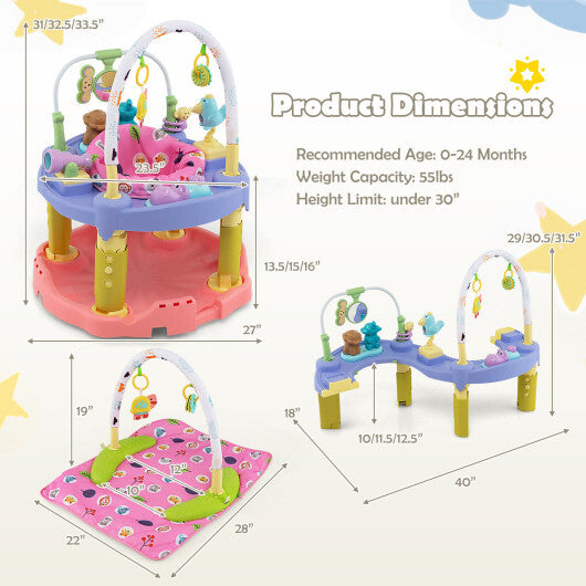 3-in-1 Baby Activity Center with 3-position for 0-24 Months-Pink LuxuryLifeWay Online Store