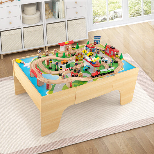 84-Piece Wooden Train Set with Reversible and Detachable Tabletop LuxuryLifeWay Online Store