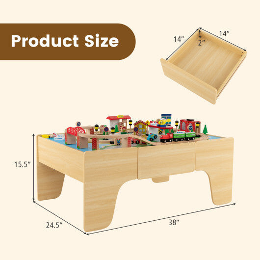 84-Piece Wooden Train Set with Reversible and Detachable Tabletop LuxuryLifeWay Online Store