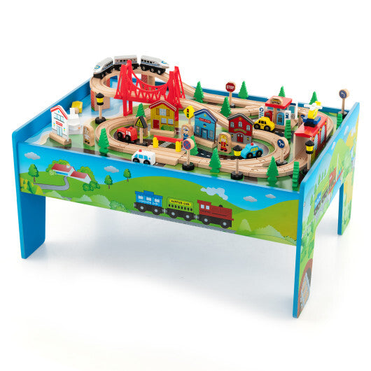 80-Piece Wooden Train Set and Table LuxuryLifeWay Online Store