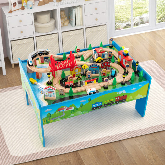 80-Piece Wooden Train Set and Table LuxuryLifeWay Online Store