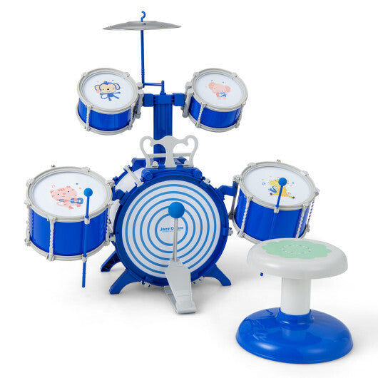 Kids Drum Set Educational Percussion Musical Instrument Toy with Bass Drum-Blue LuxuryLifeWay Online Store