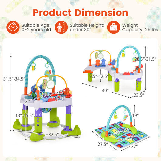 4-in-1 Baby Bouncer Activity Center with 3 Adjustable Heights-Green - Color: Green LuxuryLifeWay Online Store